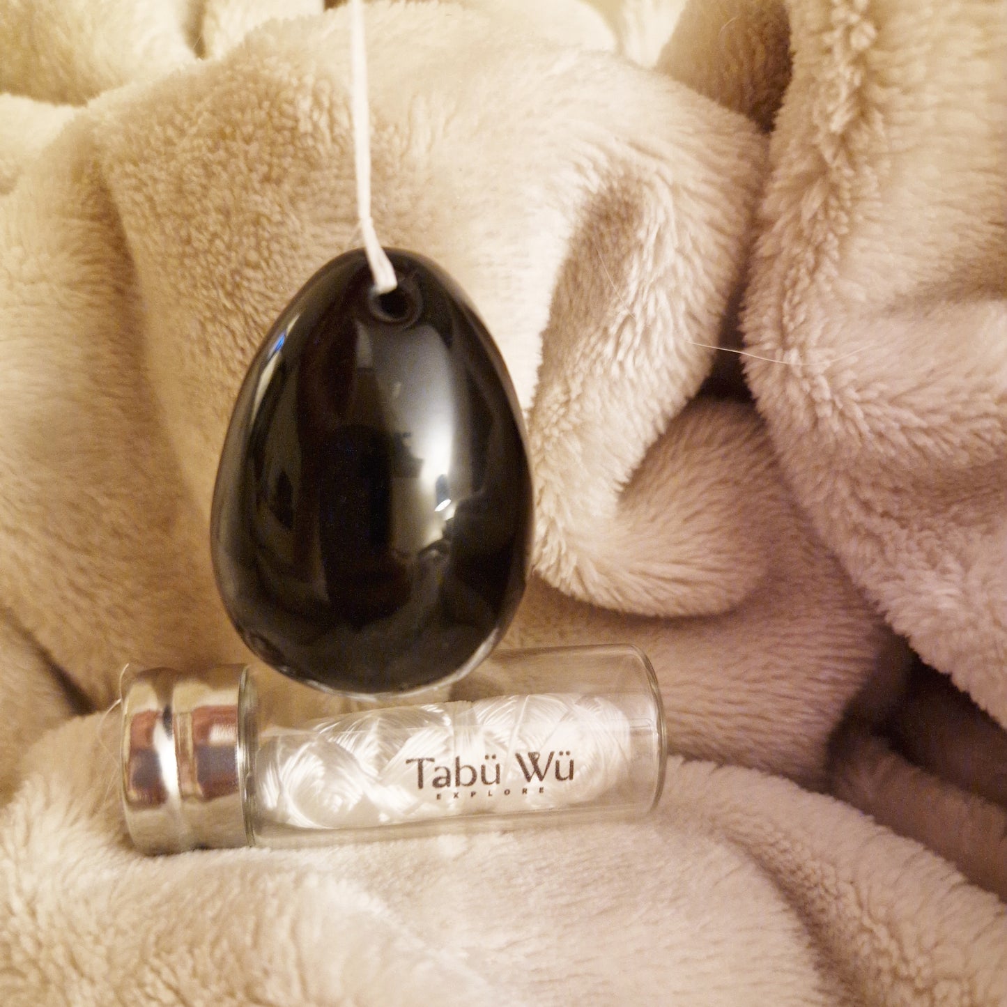 Yoni Egg - Drilled With String - Black Obsidian